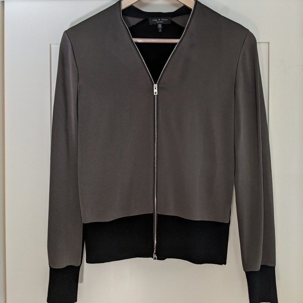 Rag & Bone Olive/Black Silk and Merino Jacket Top